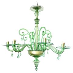 Emerald Green Murano Glass Chandelier by Venini