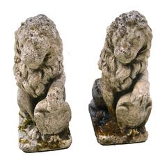Antique Pair of Lion Garden Sculptures
