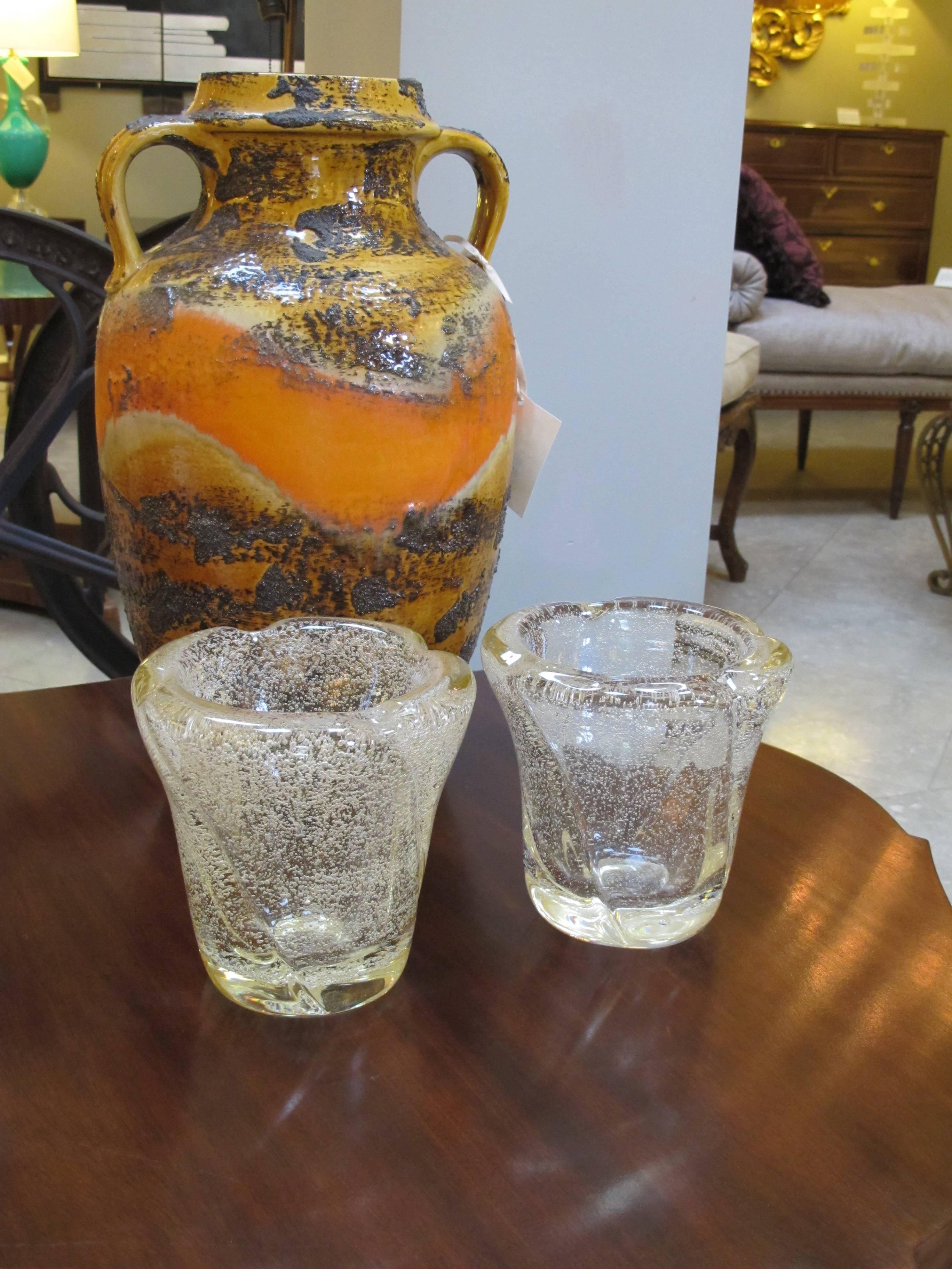 Pair of French Vases with Controlled Bubbles; Etched 'Daum-Nancy France' 2