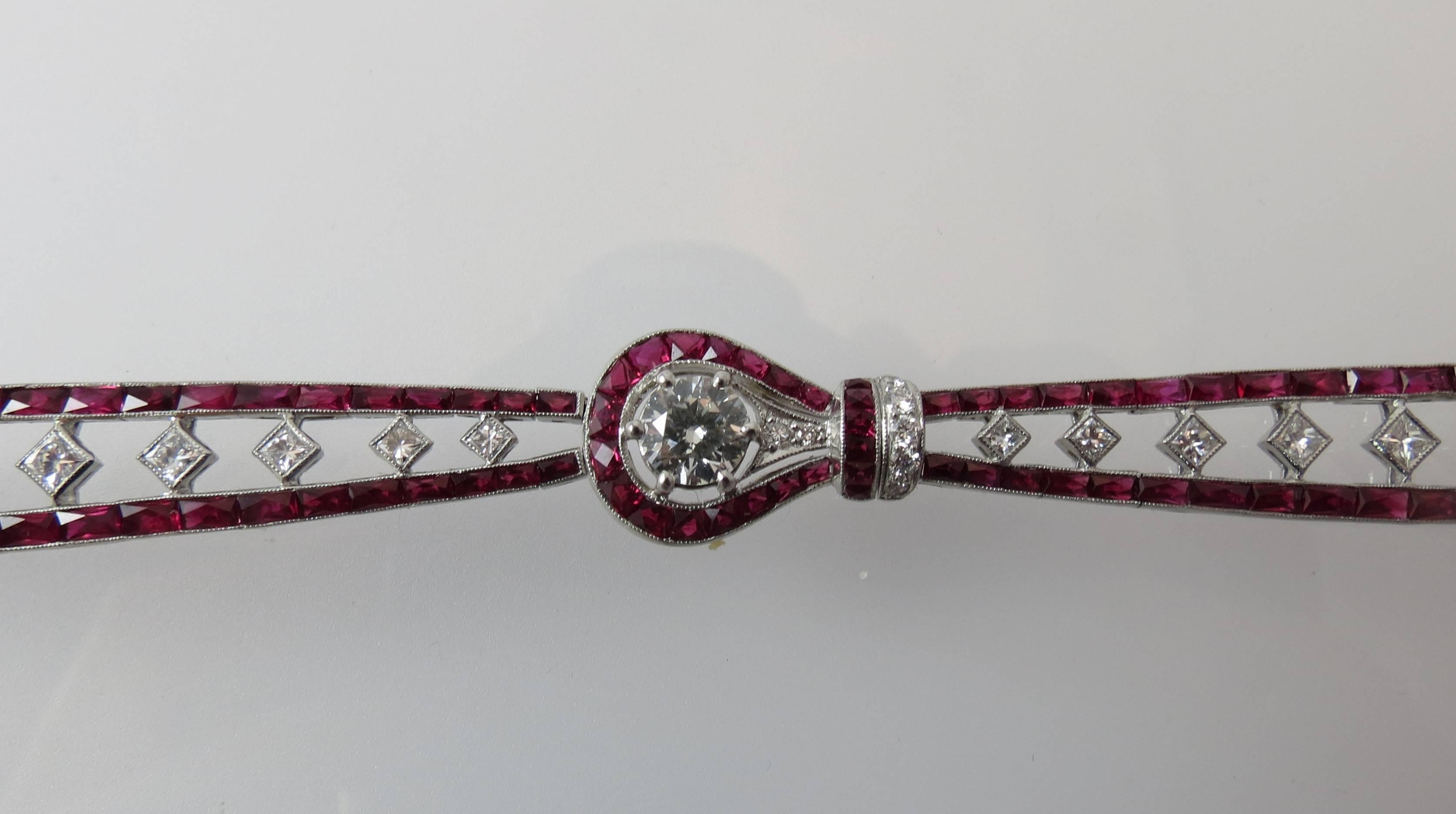 Women's Ruby Diamond Platinum Bracelet For Sale
