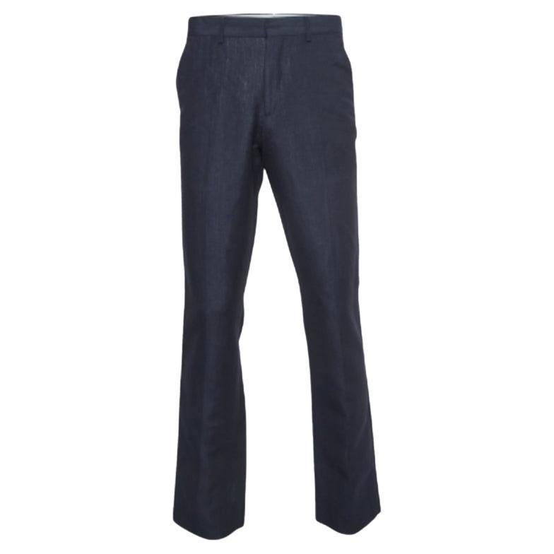 Burberry Pantalones clásicos de mezcla de lino azul marino M