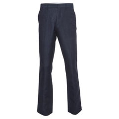 Burberry Pantalones clásicos de mezcla de lino azul marino M