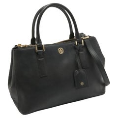 Tory Burch Black Saffiano Leather Double Zip Robinson Tote