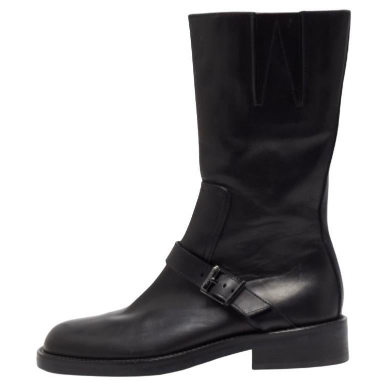 Schwarze Gucci-Stiefel aus Kalbsleder mit Lederschnalle-Detail Größe 35.5