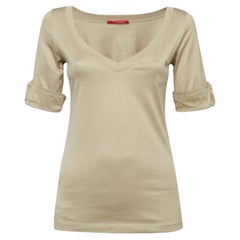 I.L.A. Prada Brown Cotton Knit V-Neck t-Shirt L