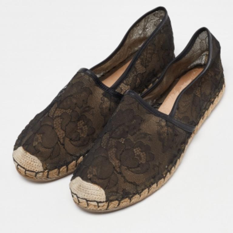 Valentino - Chaussures espadrilles en dentelle à fleurs noires, taille 40 en vente 2
