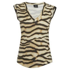 Just Cavalli - Top senza maniche con scollo a V in maglia marrone con stampa animalier S.I.V.A.