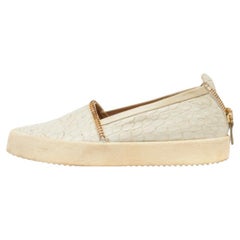 Giuseppe Zanotti Cream Croc Embossed Leather Slip-On Sneakers Size 40