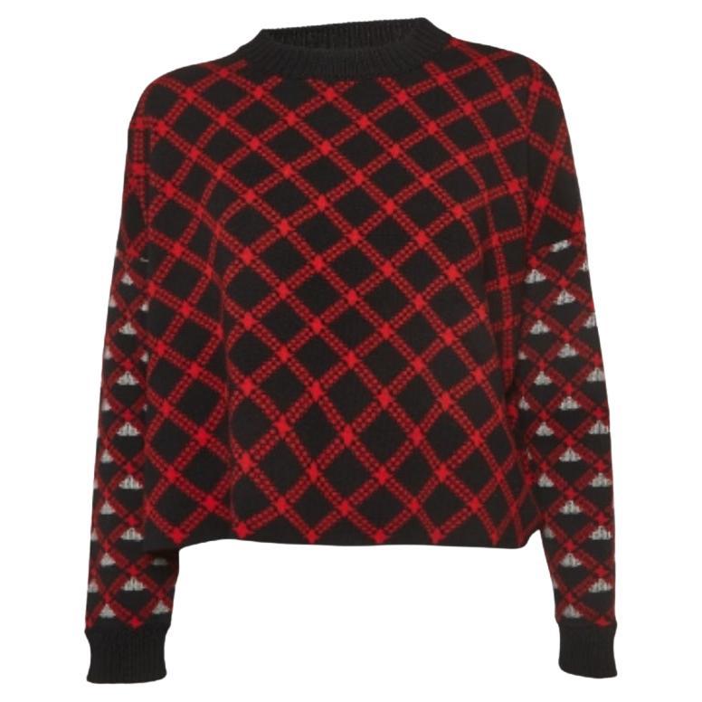 Maglione in lana a fantasia nera/rossa Marni S in vendita