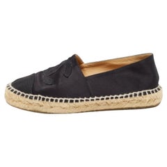 Chanel Black Satin and Canvas CC Espadrille Flats Size 35
