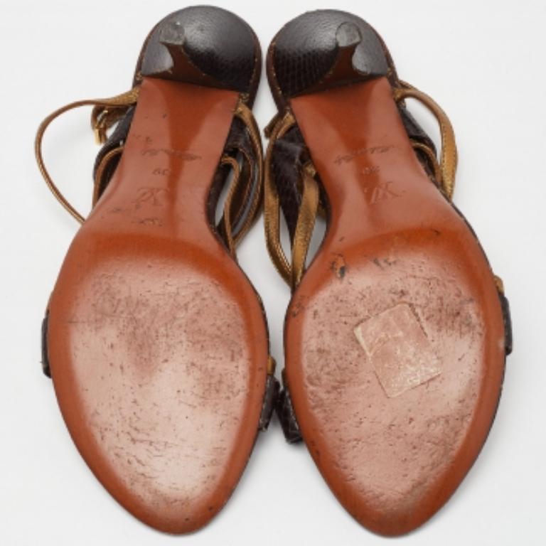 Louis Vuitton Braun/Gold Python Leder Riemchensandalen Größe 39 im Angebot 2