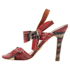 Prada Pink Python Leather Bow Ankle Strap Sandals Size 36.5