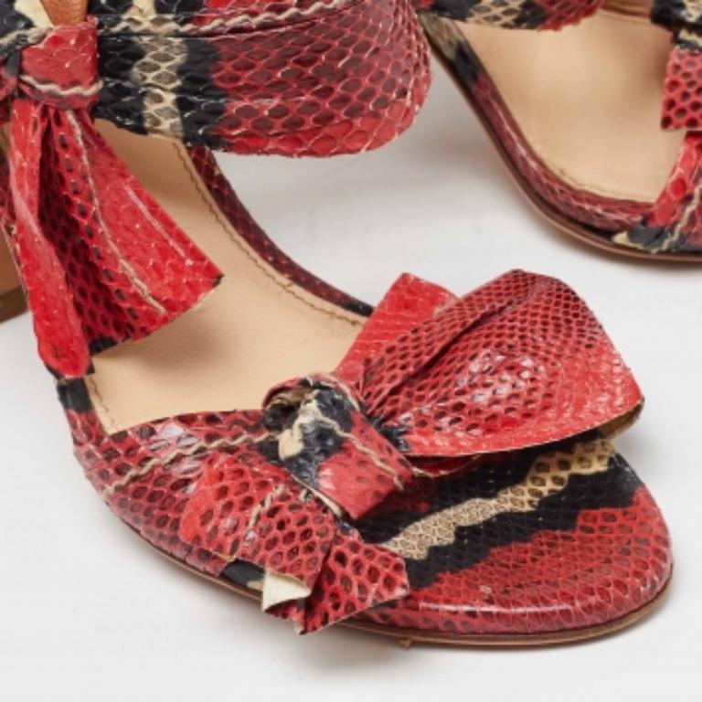 Brown Prada Pink Python Leather Bow Ankle Strap Sandals Size 36.5 For Sale