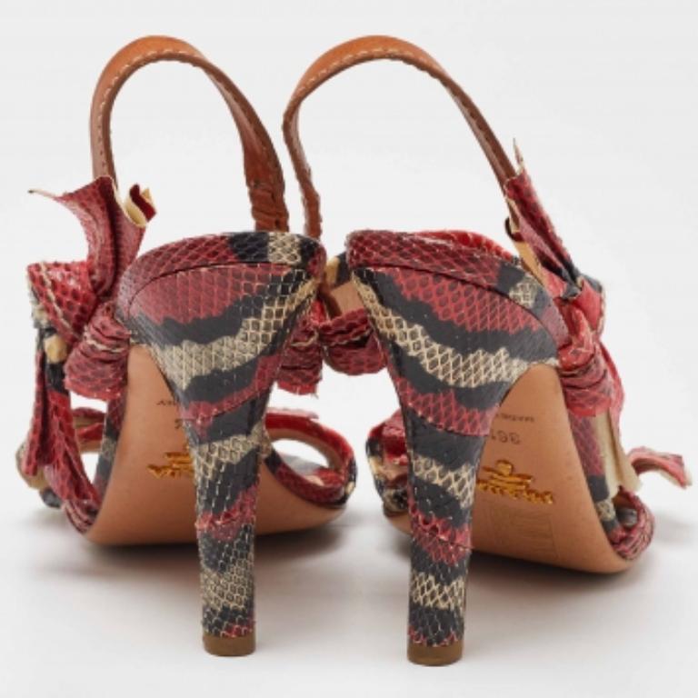 Prada Pink Python Leather Bow Ankle Strap Sandals Size 36.5 For Sale 1