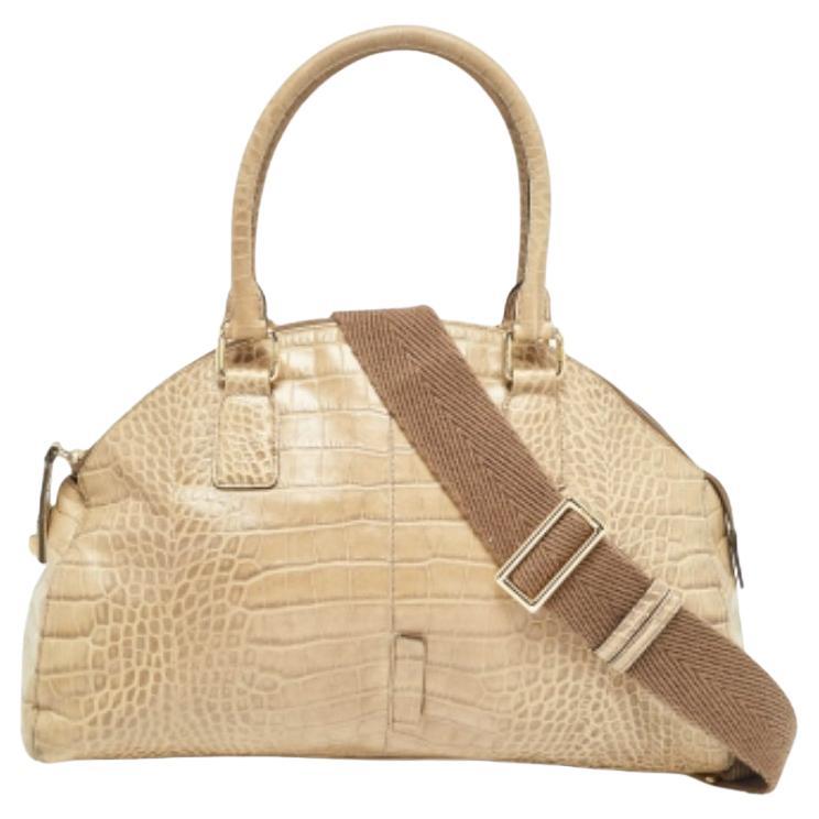 MCM Light Green Croc Embossed Leather Dome Satchel in vendita