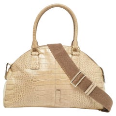 MCM Light Green Croc Embossed Leather Dome Satchel