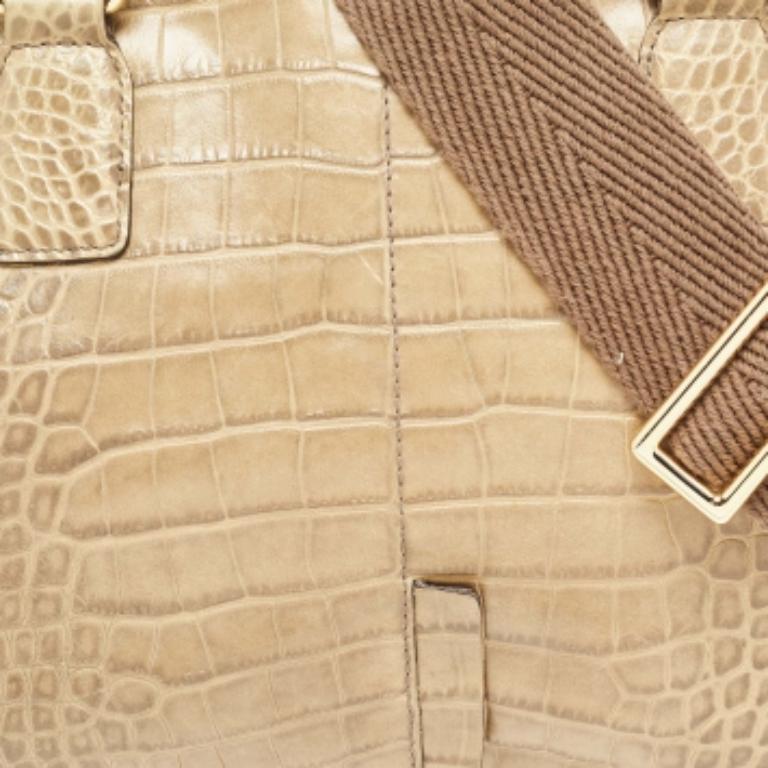 Beige MCM Light Green Croc Embossed Leather Dome Satchel in vendita