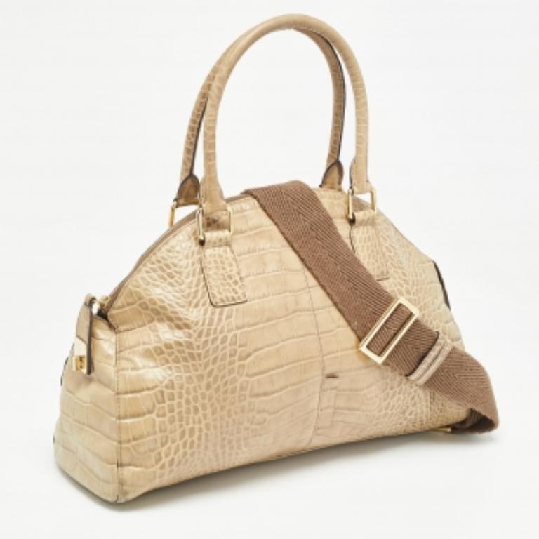 MCM Light Green Croc Embossed Leather Dome Satchel In condizioni discrete in vendita a Dubai, Al Qouz 2