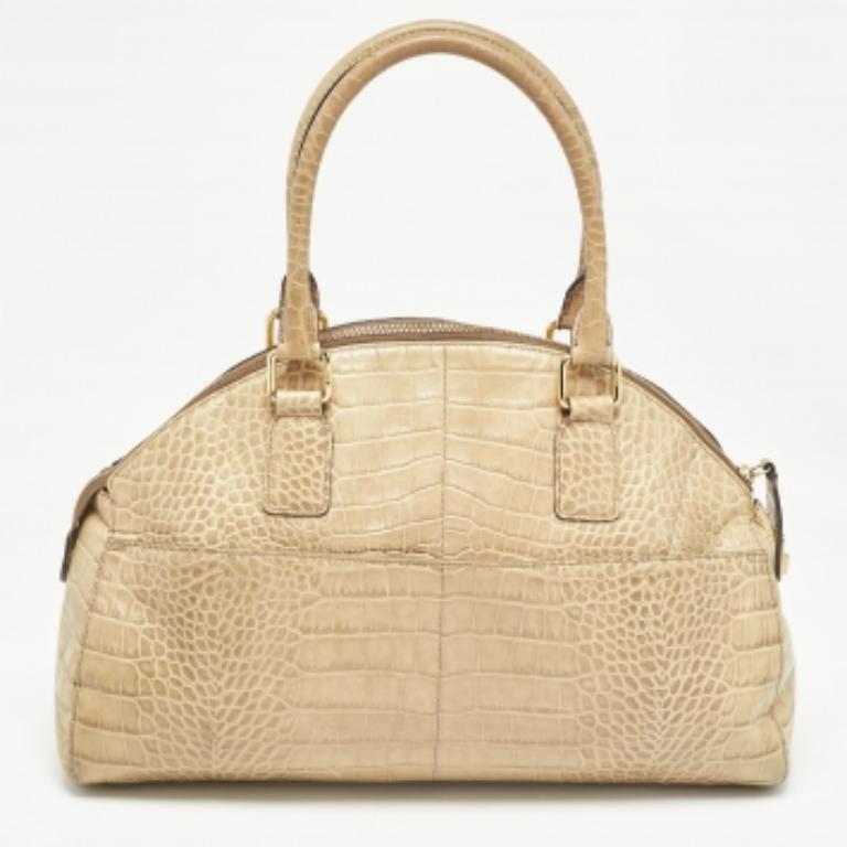 Donna MCM Light Green Croc Embossed Leather Dome Satchel in vendita