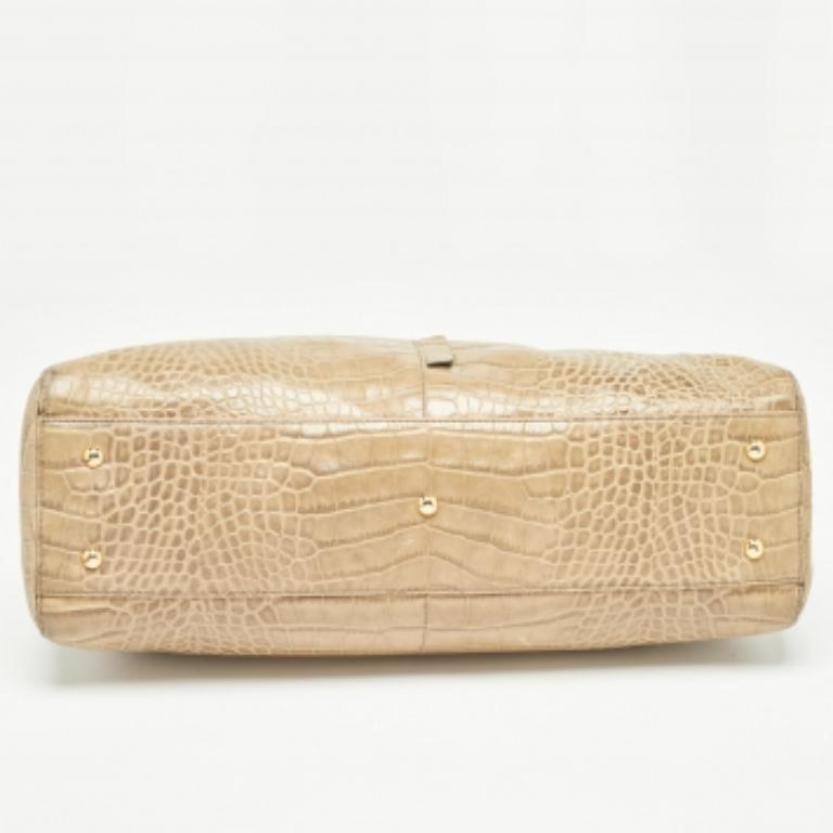 MCM Light Green Croc Embossed Leather Dome Satchel in vendita 5