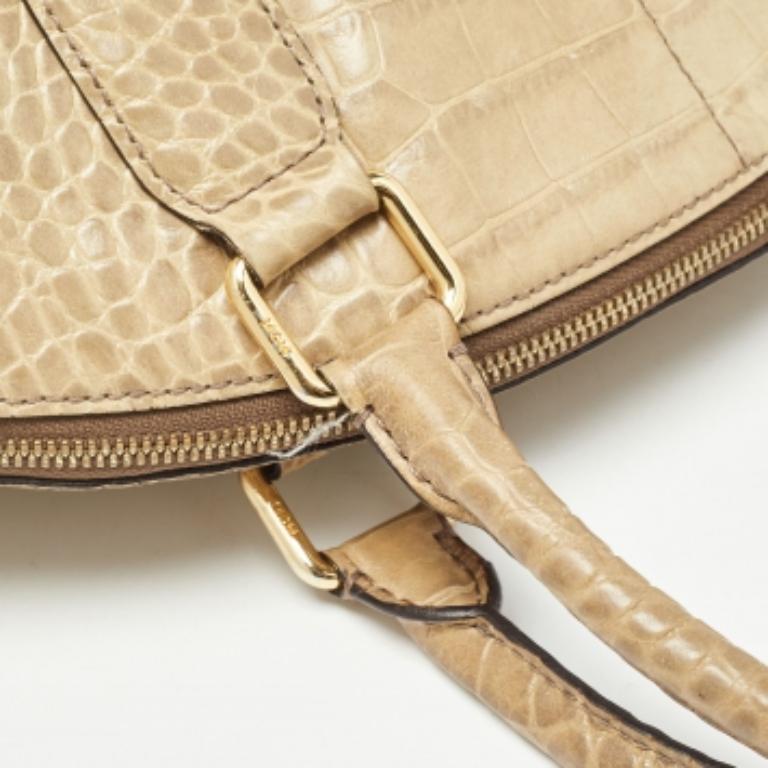 MCM Light Green Croc Embossed Leather Dome Satchel in vendita 4