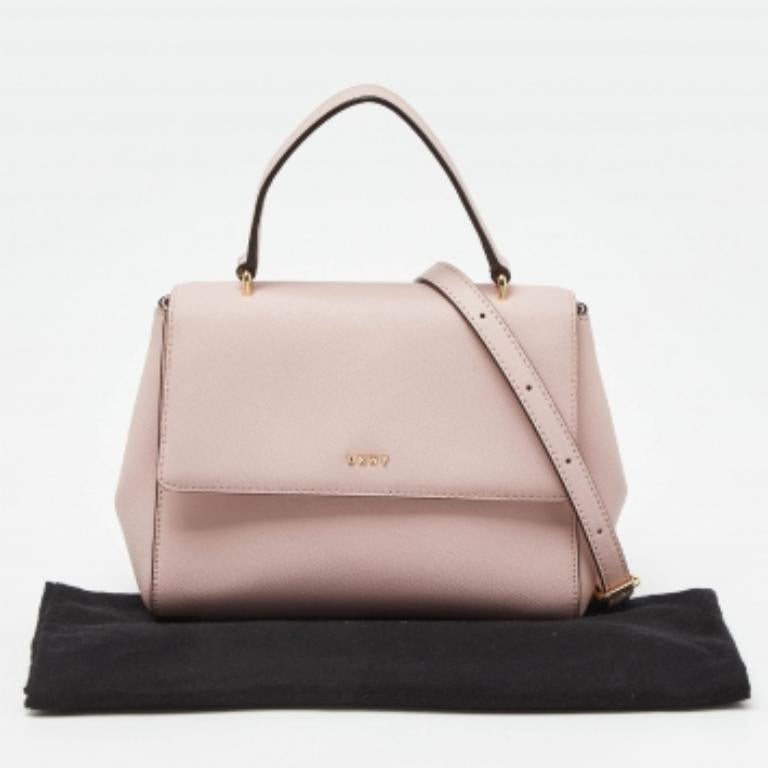 Beige DKNY Borsa in pelle rosa con patta e manico superiore in vendita