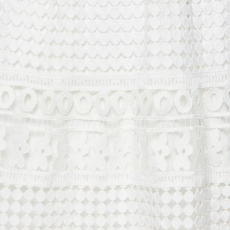 Diane von Furstenberg Weißer knielanger Rock aus Spitze M (Grau) im Angebot