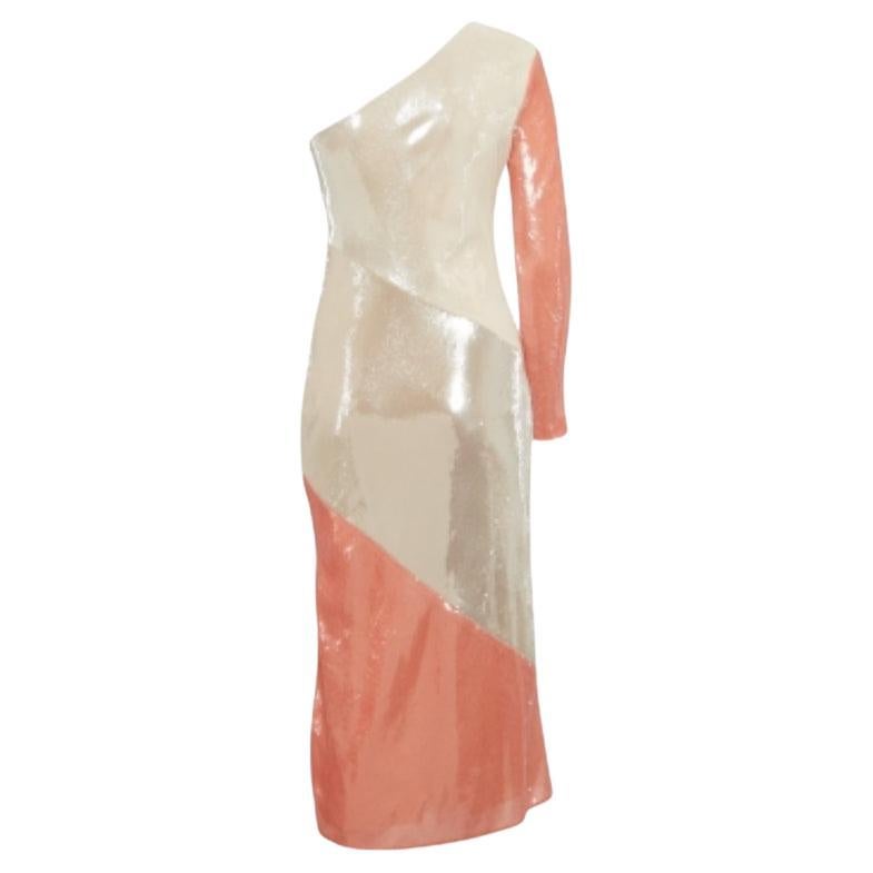 Diane von Furstenberg - Vestito midi monospalla in sbieco di seta e paillettes color crema S in vendita