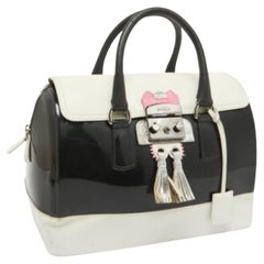 Furla Flap Satchel in pelle e gomma bianca e nera