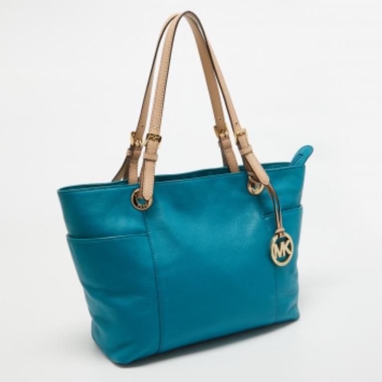 Donna Michael Kors: Jet Set Tote in pelle blu/beige in vendita