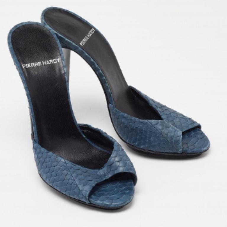 Donna Pierre Hardy Sandali Open Toe in pelle di pitone blu navy taglia 38 in vendita