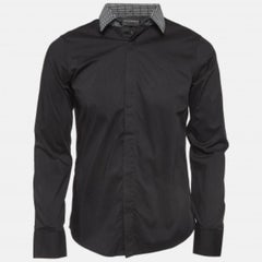 Emporio Armani Camicia in cotone con colletto staccabile stampato nero M.