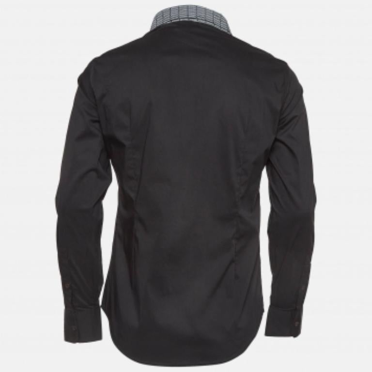 Uomo Emporio Armani Camicia in cotone con colletto staccabile stampato nero M. in vendita
