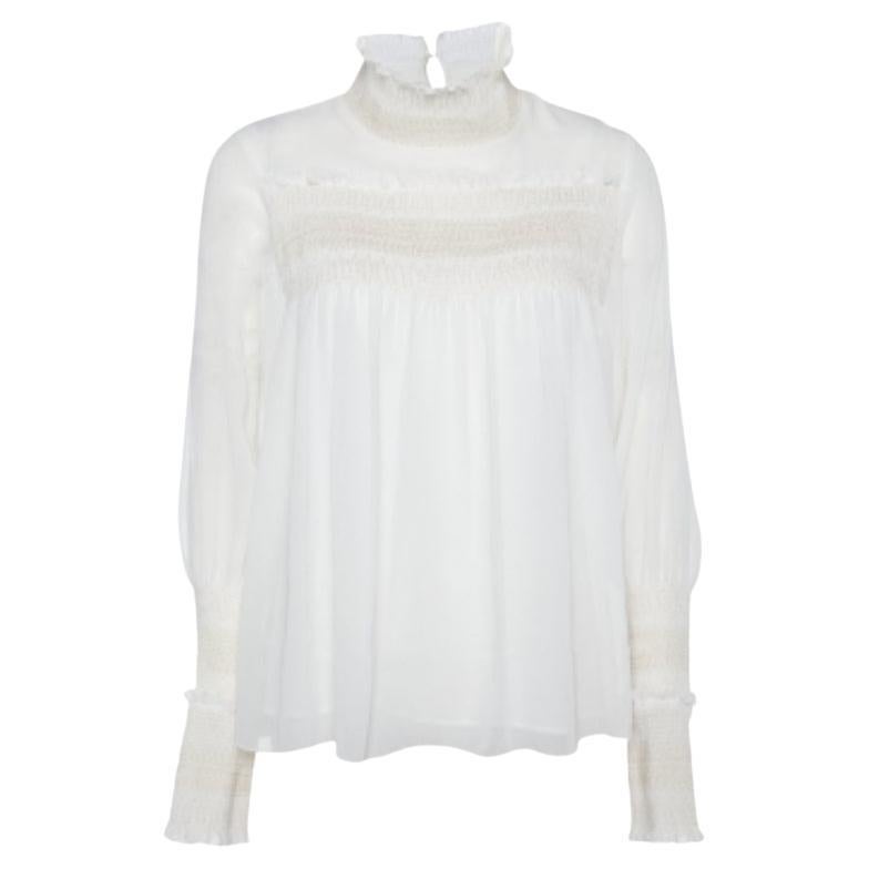 See By Chloe Blanco Natural Blusa de crepé transparente con fruncidos S