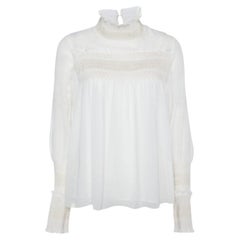 See By Chloe Nature White Sheer Crepe Smocked Blouse S