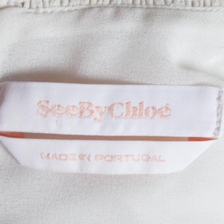 See By Chloe Blanco Natural Blusa de crepé transparente con fruncidos S en Bueno estado para la venta en Dubai, Al Qouz 2
