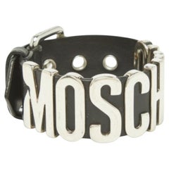 Moschino Black Leather Classic Logo Buckle Bracelet