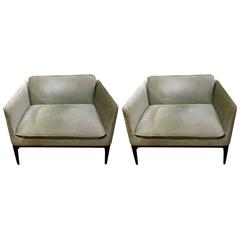 Pair of Wide and Deep Upholstered Modern Chairs with Wooden Frame