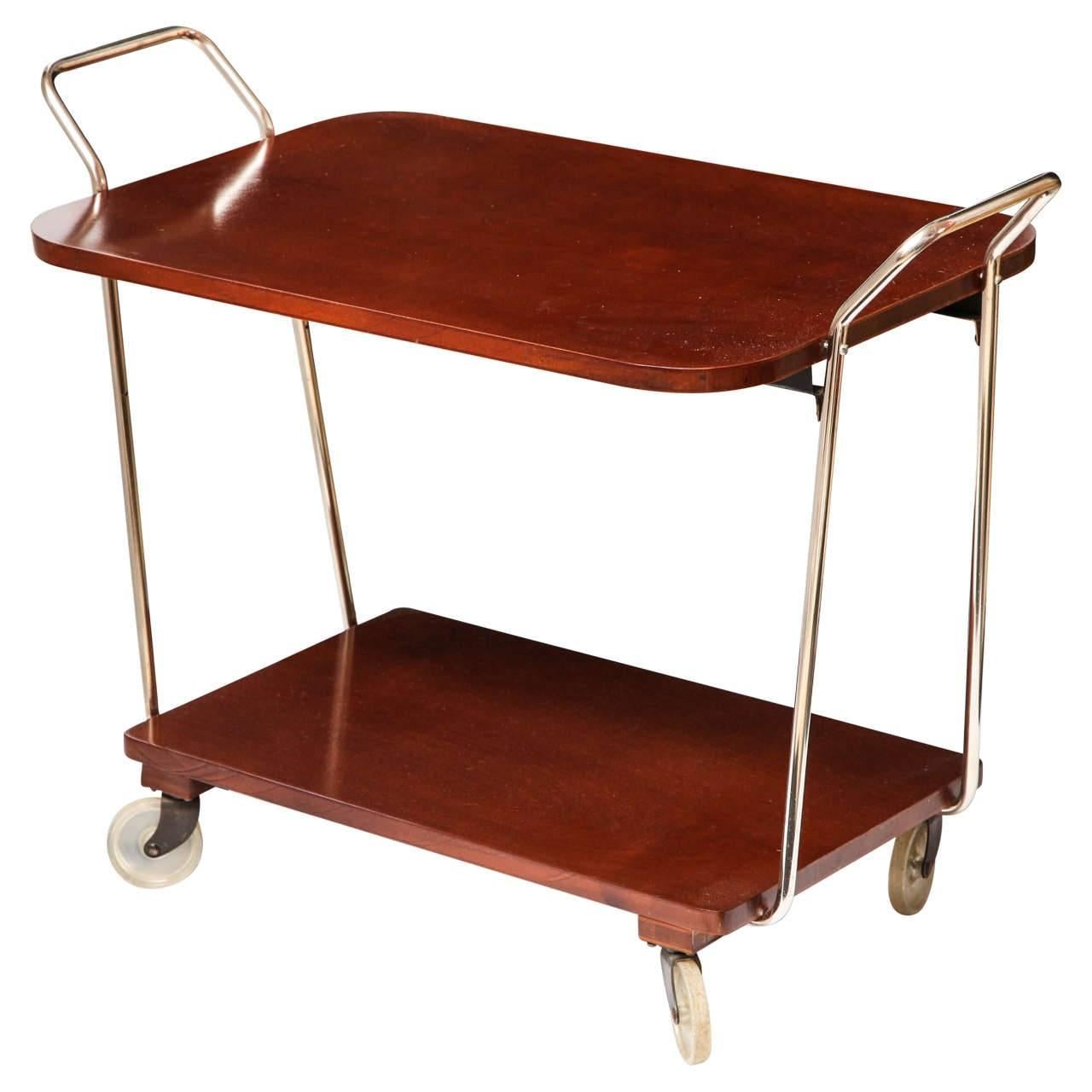 Wood Bar Cart with Chrome Details, circa 1950