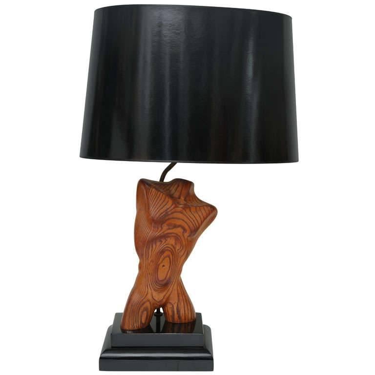 Table Lamp, Wood, Male Nude, by Keifetz, C 1950