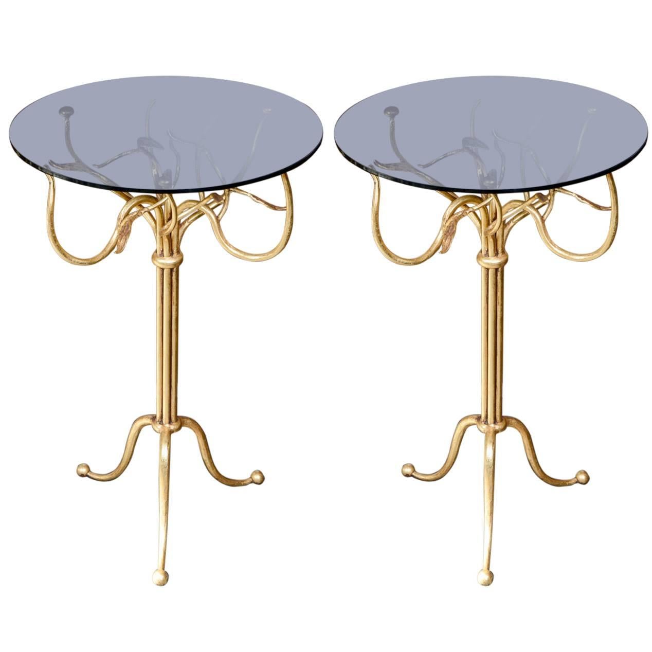 Pair of Gilt Wrought Iron Side Tables For Sale