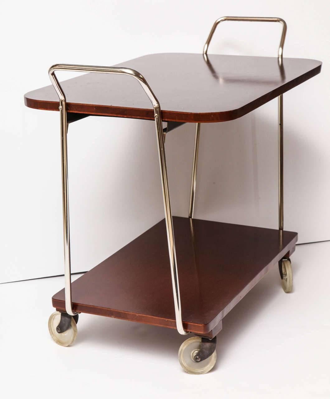 Stained Wood Bar Cart with Chrome Details, circa 1950