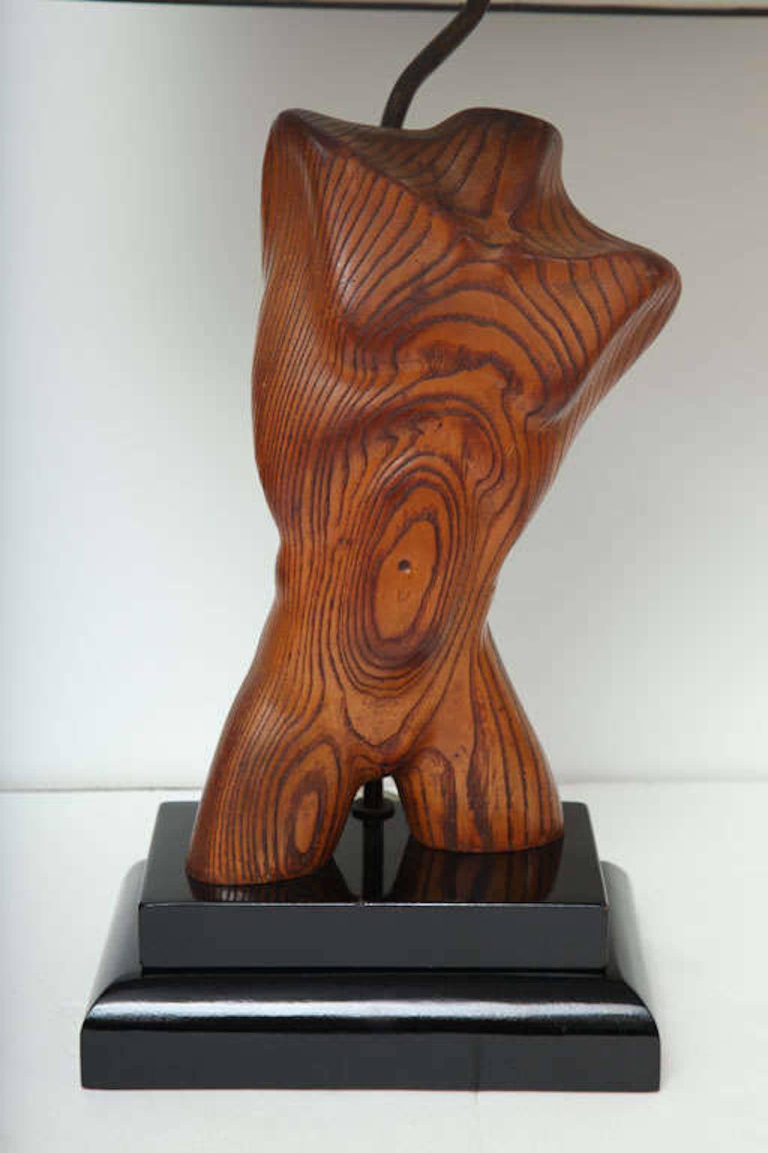 Mid-Century Modern Table Lamp, Wood, Male Nude, by Keifetz, C 1950