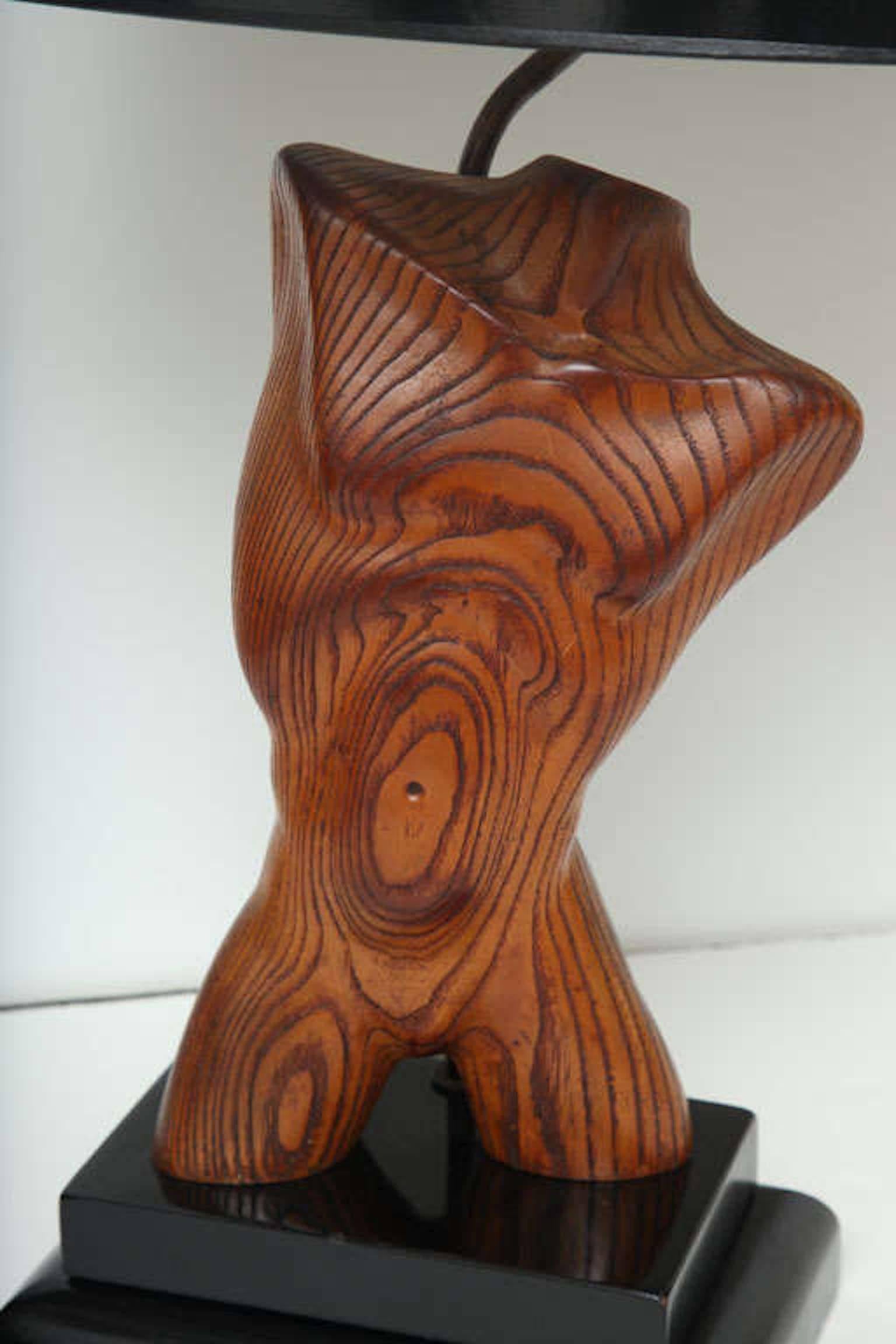 American Table Lamp, Wood, Male Nude, by Keifetz, C 1950