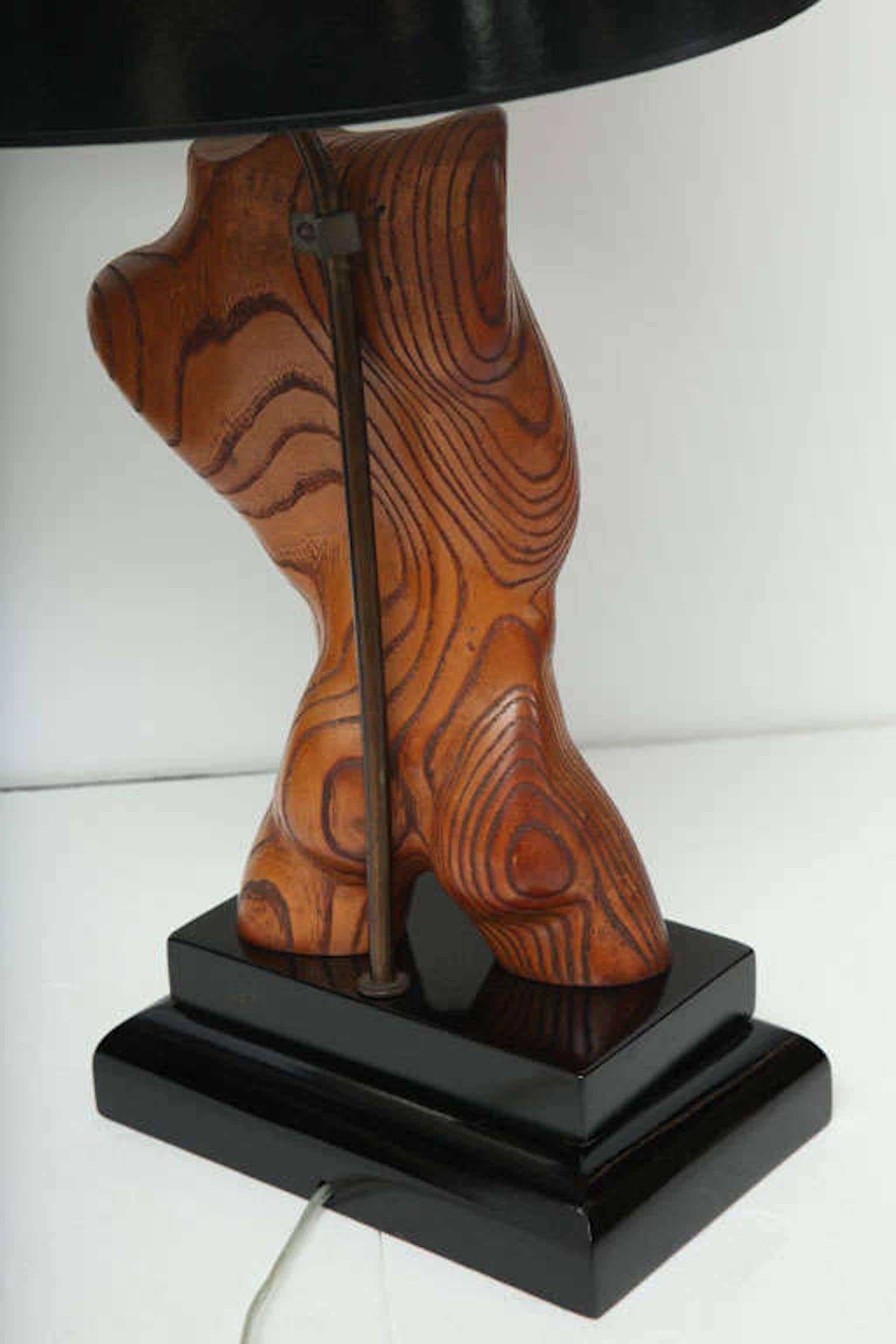 Table Lamp, Wood, Male Nude, by Keifetz, C 1950 In Excellent Condition In New York, NY