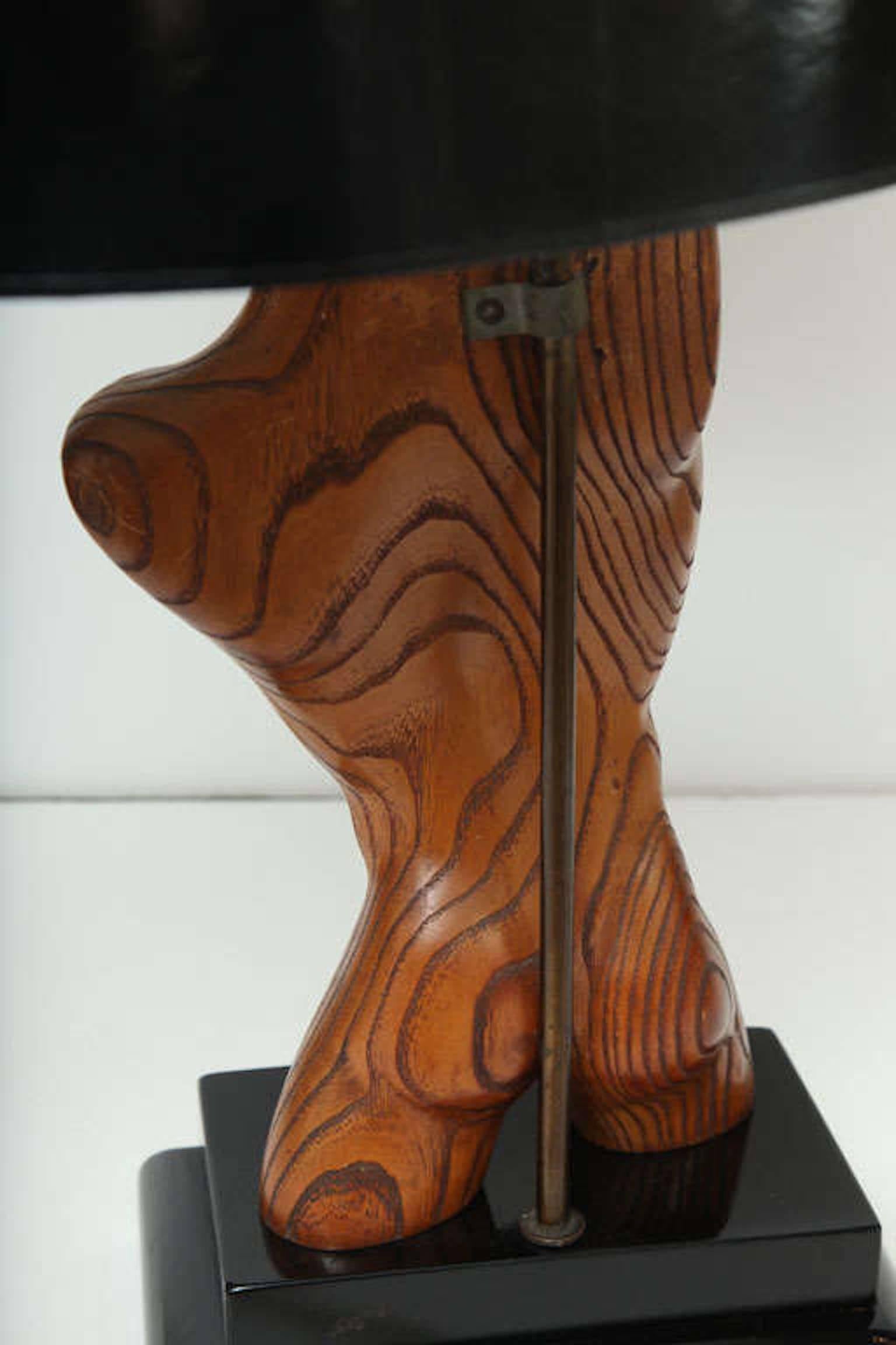 Lacquer Table Lamp, Wood, Male Nude, by Keifetz, C 1950