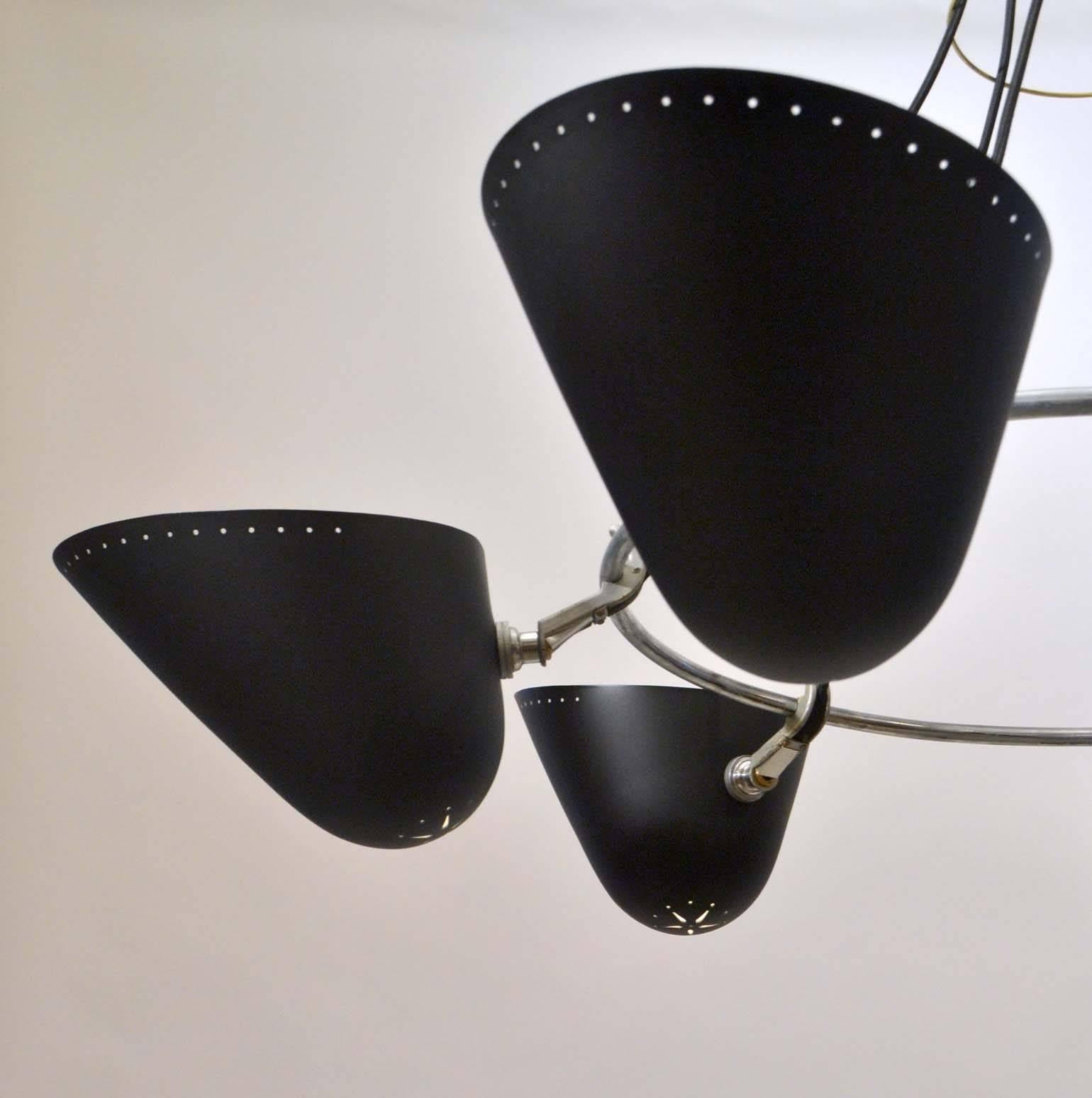 English Large Pair of 1950s Black Metal Chandeliers by A.B. Read for Troughton & Young
