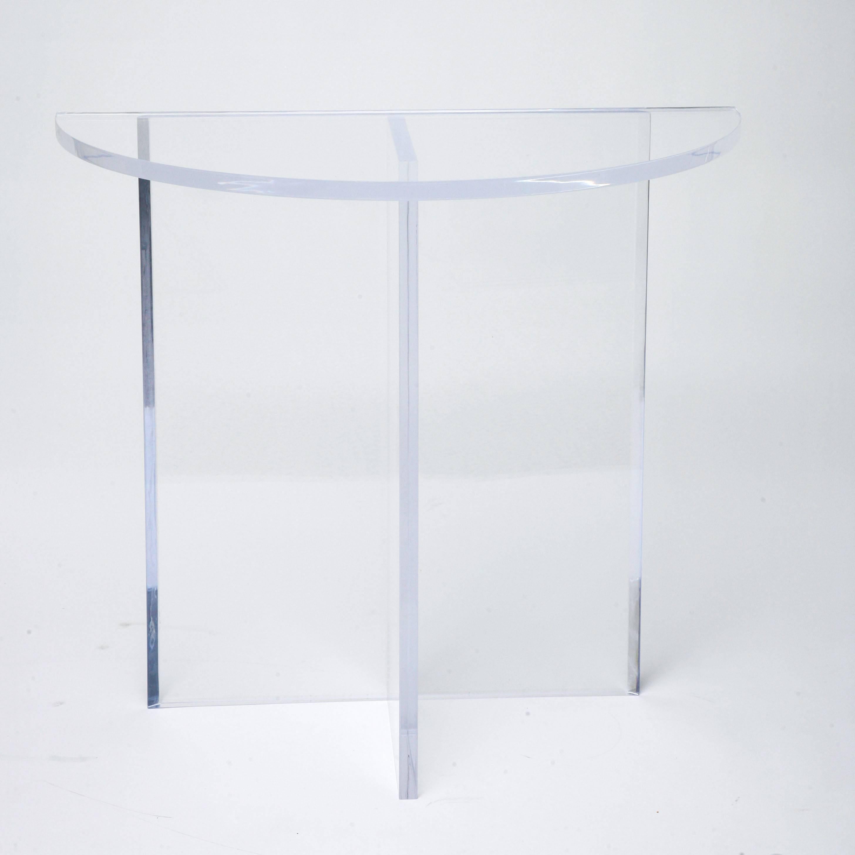 Polished Bespoke Demilune Console Table in Clear Lucite, Style of Charles Hollis Jones