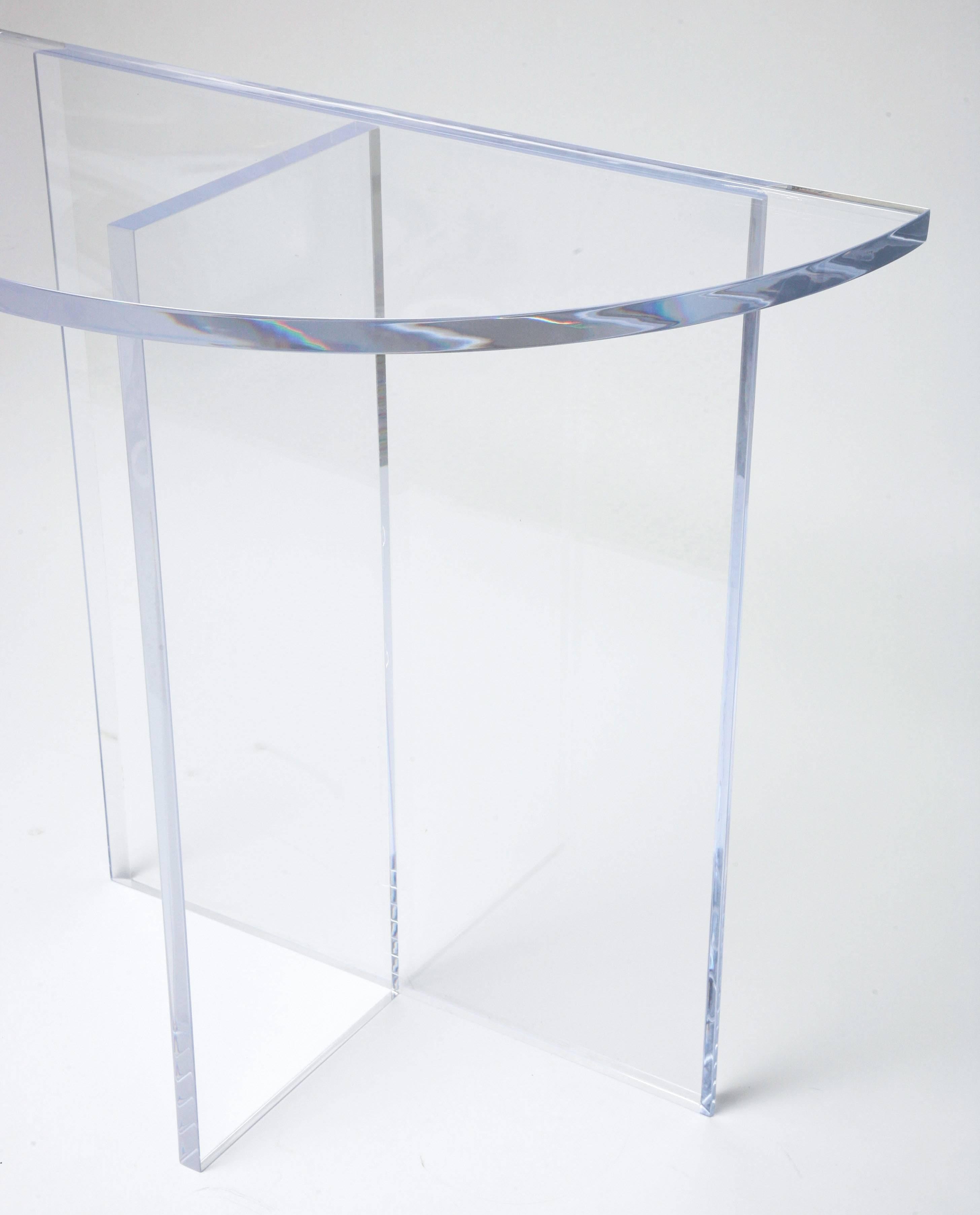 Bespoke Demilune Console Table in Clear Lucite, Style of Charles Hollis Jones 2
