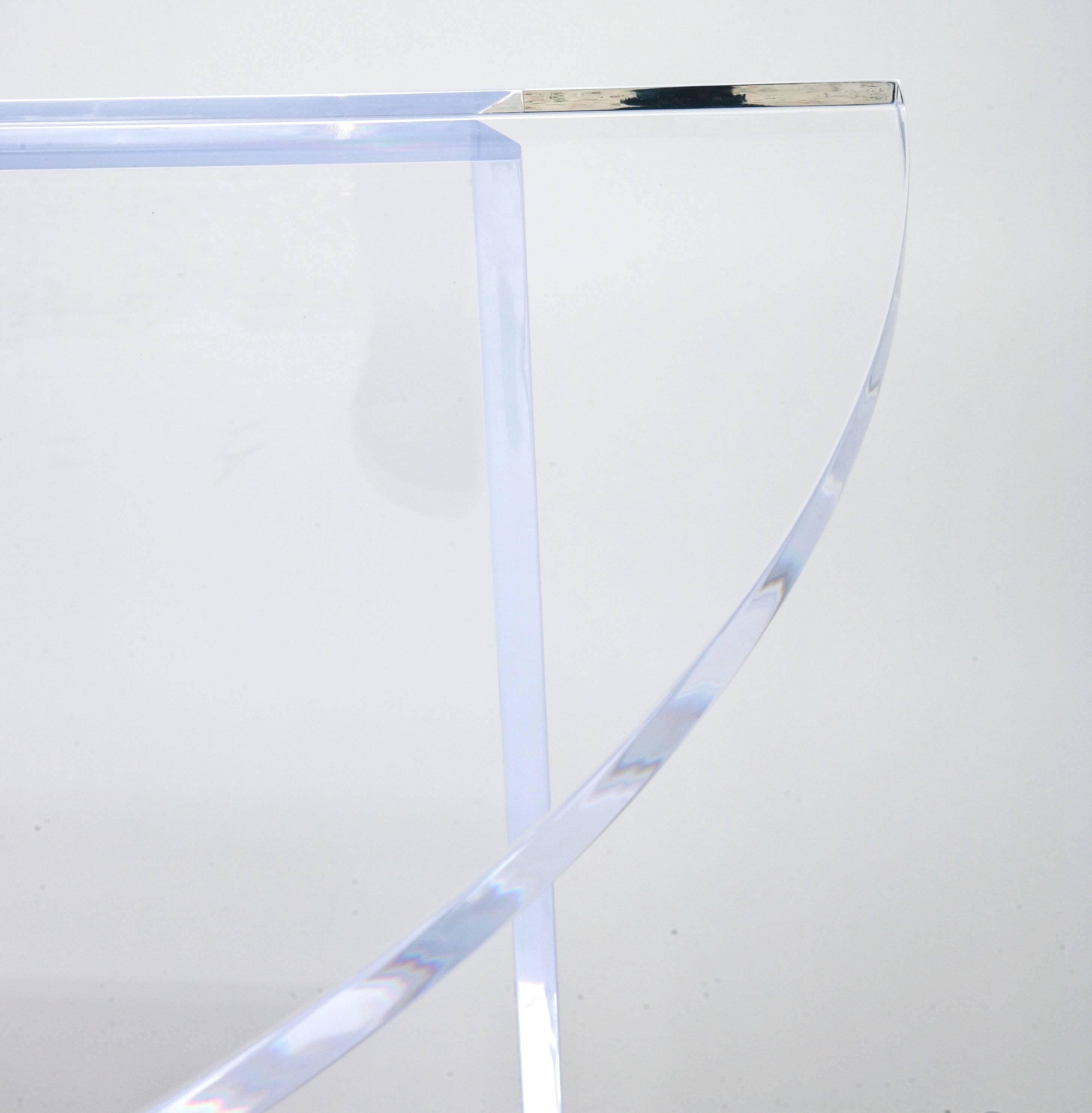 Bespoke Demilune Console Table in Clear Lucite, Style of Charles Hollis Jones 3